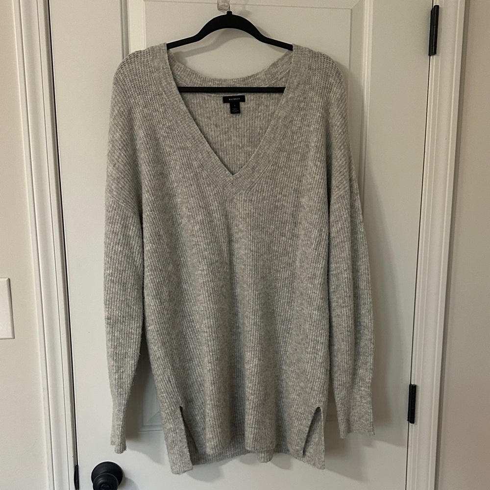 Halogen Cozy V-Neck Tunic Sweater Grey Light Heather